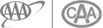 The image shows two oval logos. On the left is "AAA" with a swoosh, and on the right is "CAA" in a similar style.