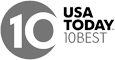 A logo featuring the number "10" inside a circle and the words "USA Today 10Best" in a bold font.